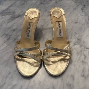 Jimmy Choo Gold Strappy Heeled Sandals - Size 35.5 (US 5-5.5)